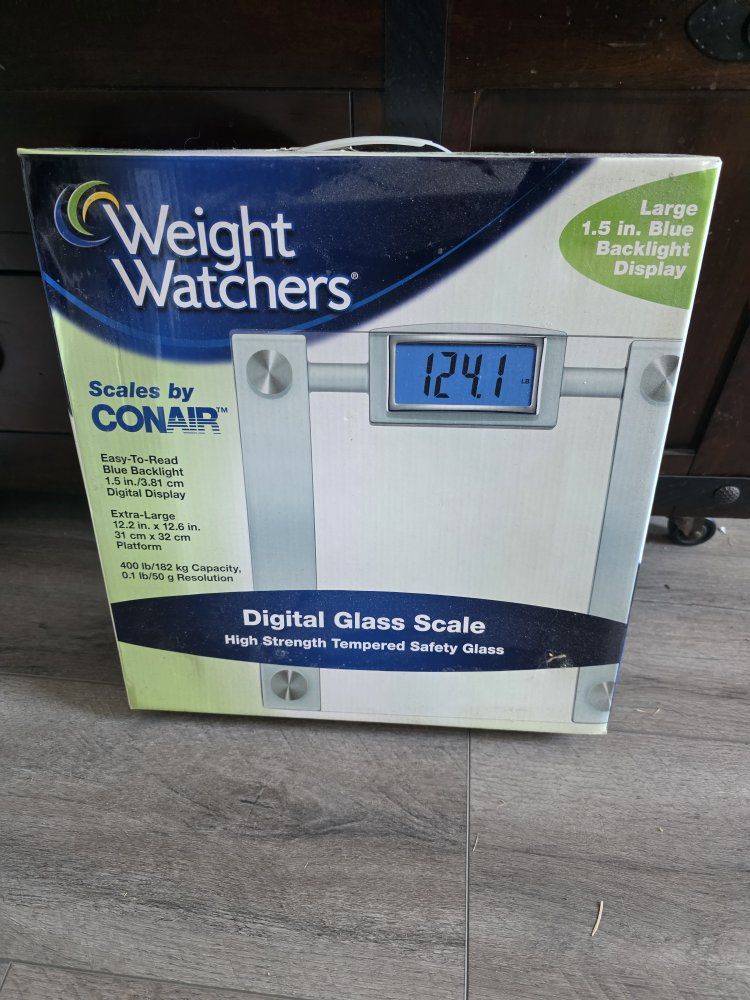 Weight Watchers by Conair Digital Glass Bathroom Scale with Blue Backlight Display