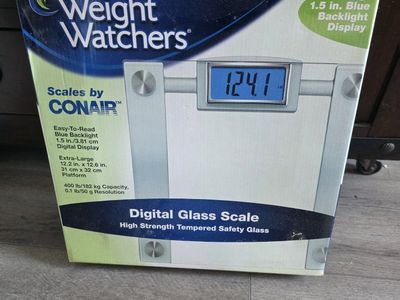 Weight Watchers by Conair Digital Glass Bathroom Scale with Blue Backlight Display