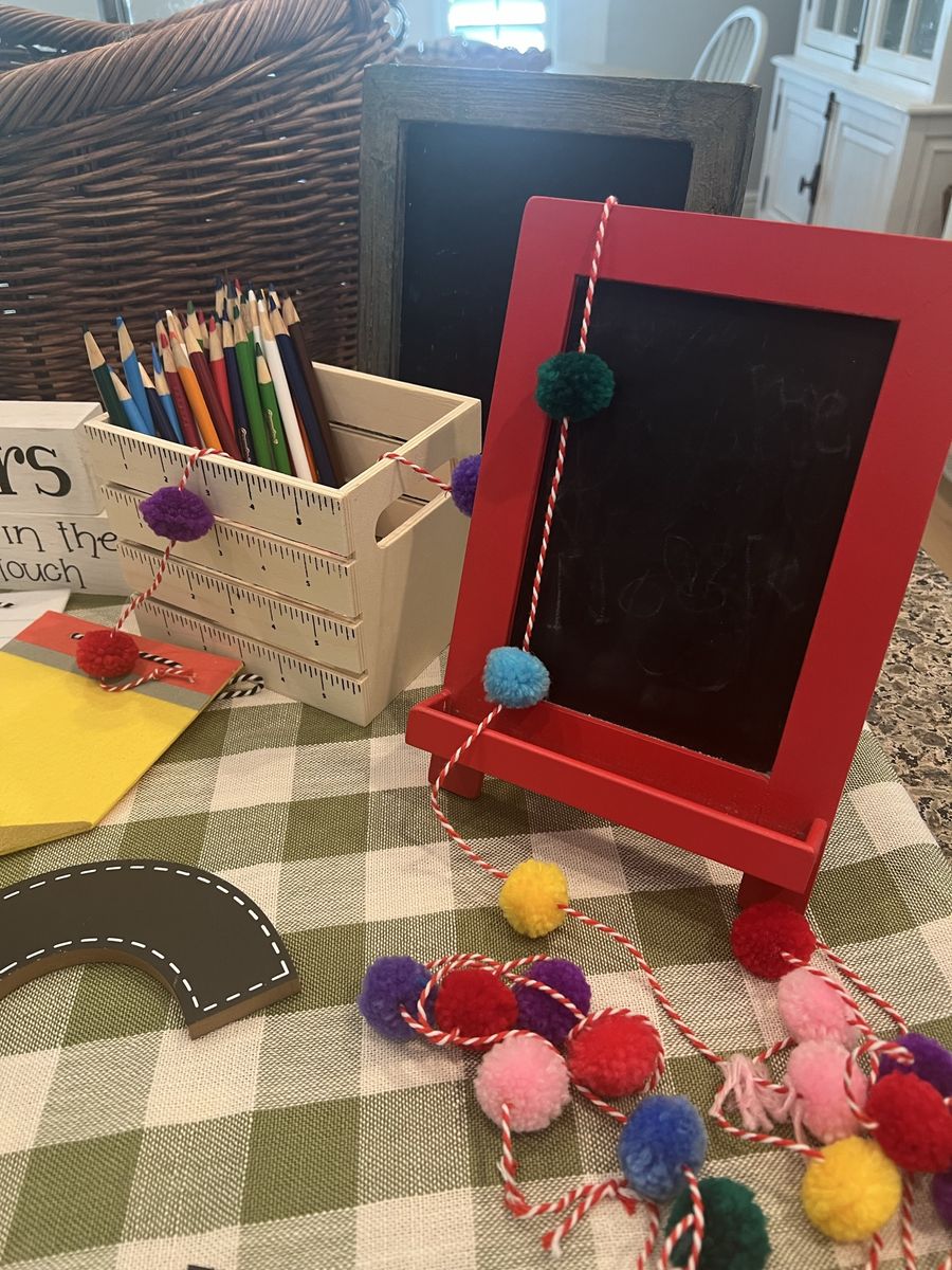 Teacher Classroom Decor Bundle - ABC Letters, Tabletop Chalkboard & Accessories