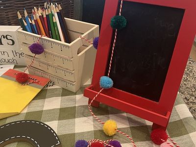 Teacher Classroom Decor Bundle - ABC Letters, Tabletop Chalkboard & Accessories