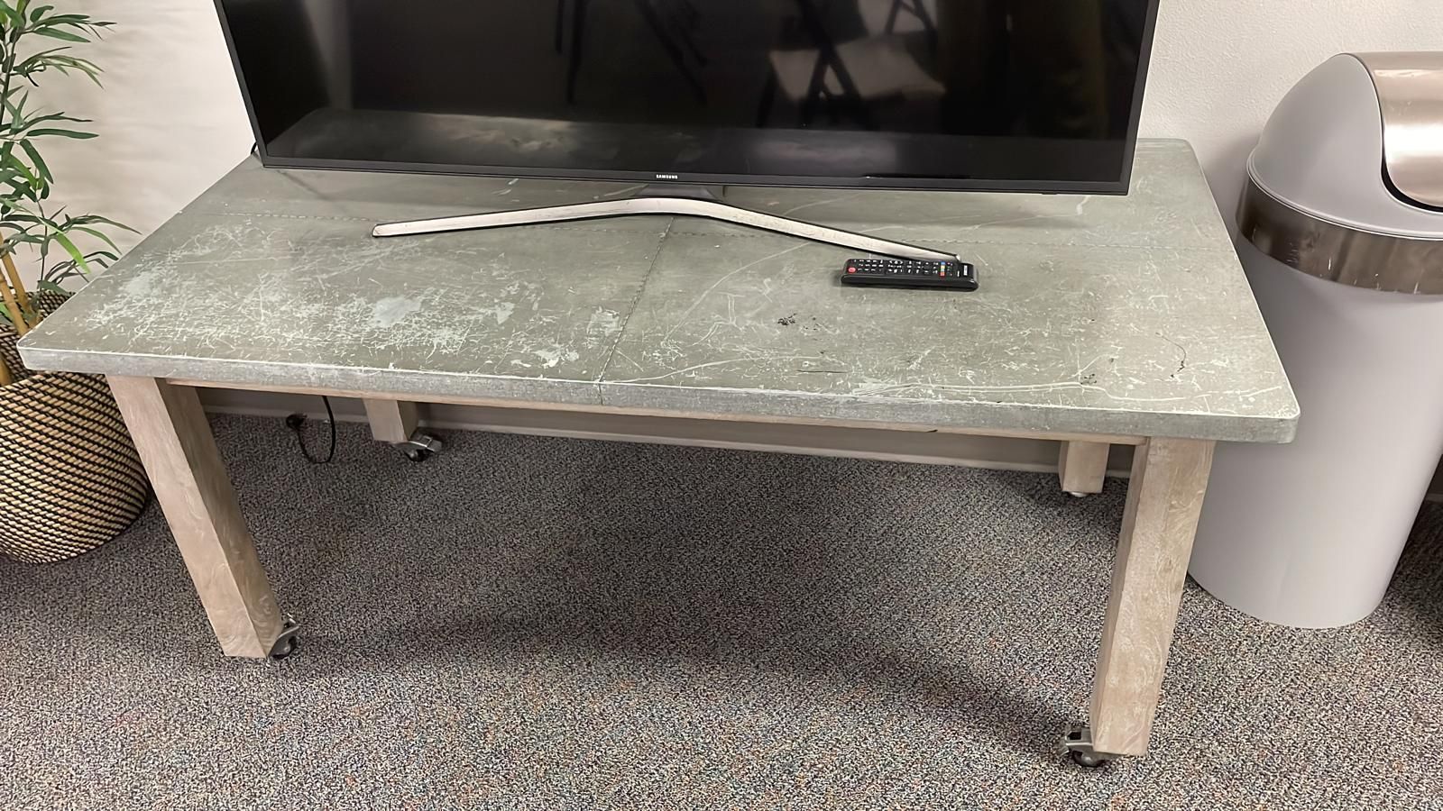 5-Foot Wood Table with Faux-Stone Top – $50