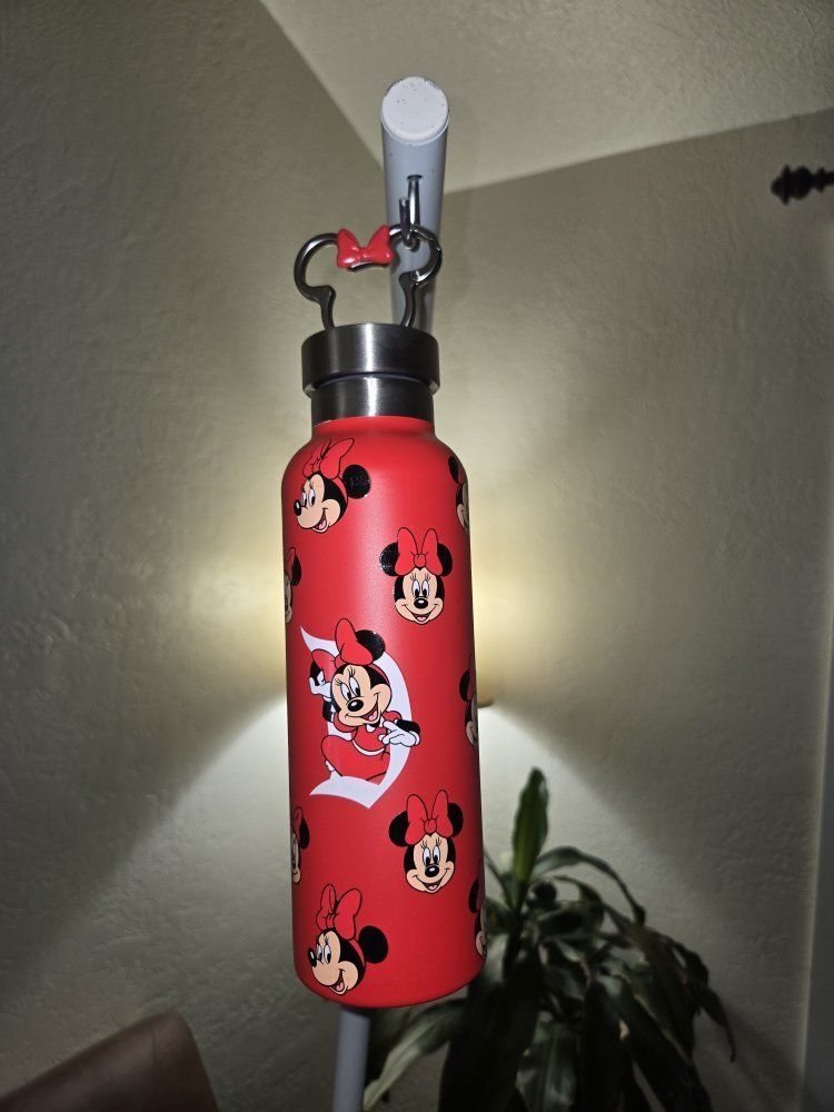 Disney Minnie Mouse Red Stainless Steel Water Bottle with Custom Mickey Ears Cap Clip