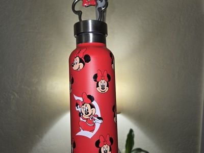 Disney Minnie Mouse Red Stainless Steel Water Bottle with Custom Mickey Ears Cap Clip