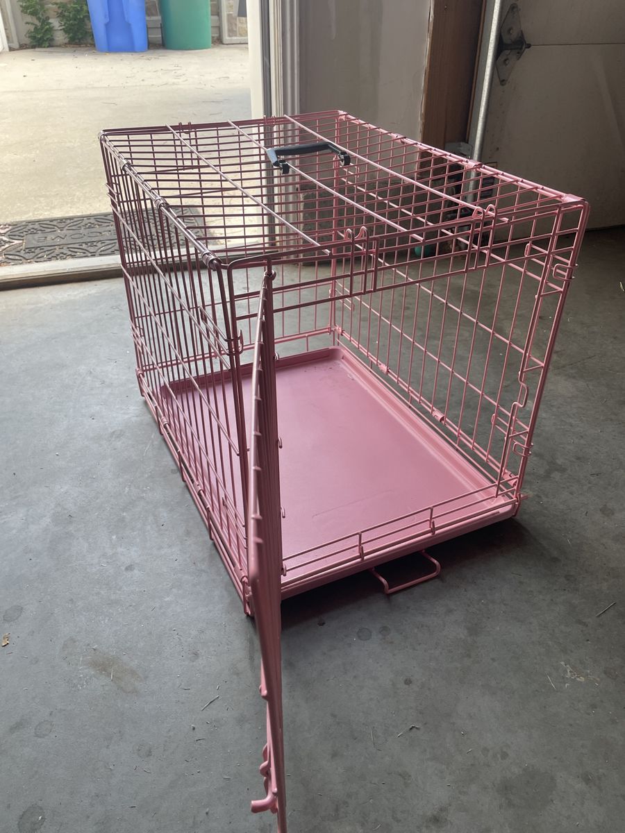 Pink Folding Wire Dog Crate with Removable Tray - Medium Size, Excellent Condition