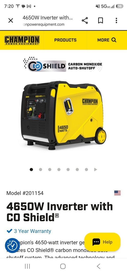 Champion 4650 watt Wireless Remote Start Portable Inverter Generator for RV & Home