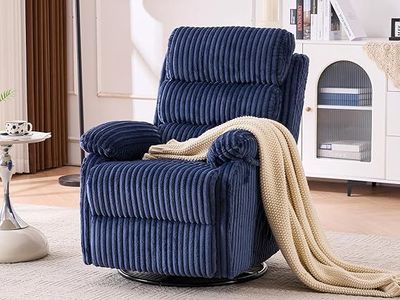 (Blue color) Velvet 360° Swivel Rocker Recliner Chair with Footrest