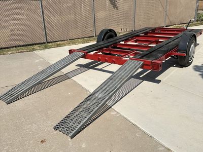 Red Single Open Car Trailer with Loading Ramps