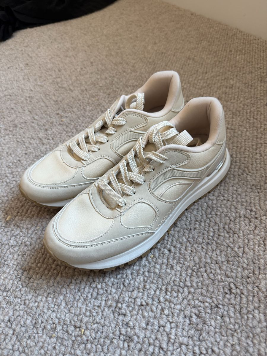 Zara Women's Beige Fashion Sneakers - Casual & Comfortable, Size 9