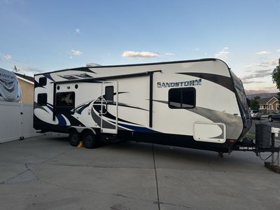 2016 Forest River Sandstorm Toy Hauler - 32' 5" Travel Trailer w/ Solar & Onan 4000 Generator