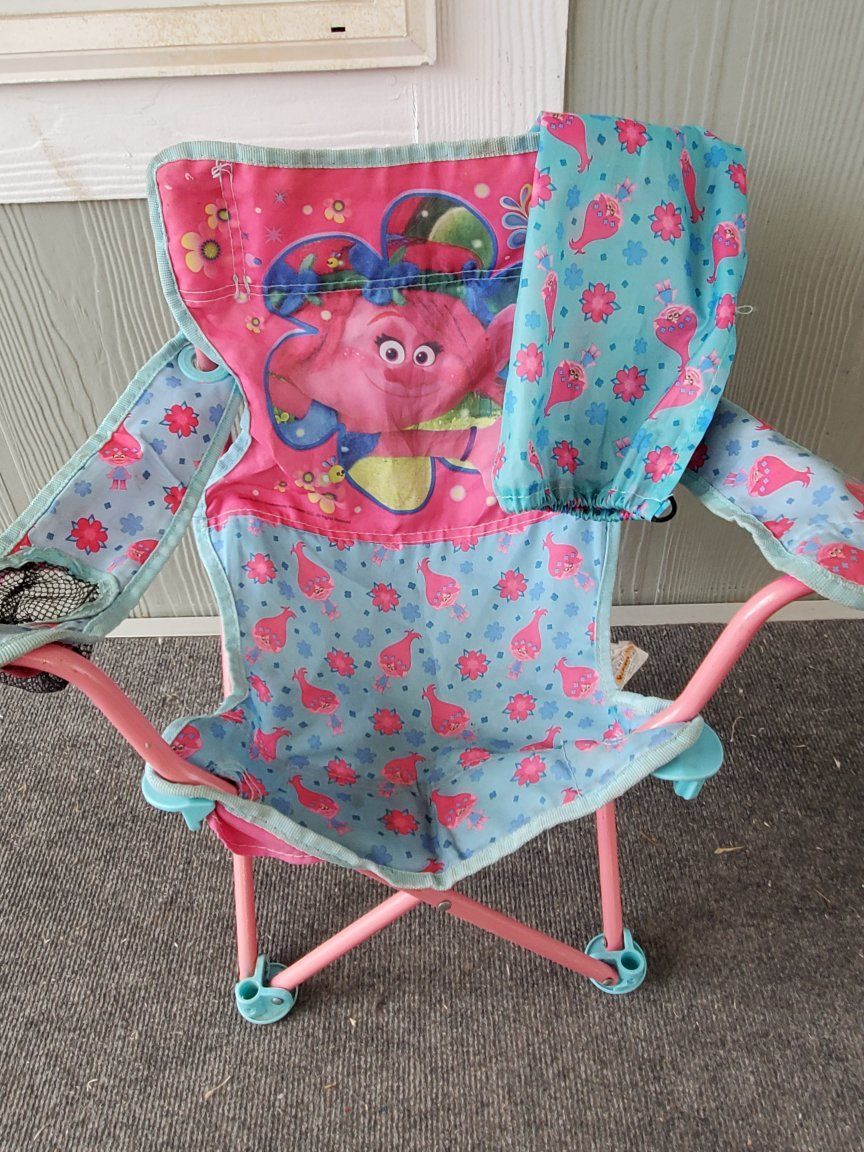 Trolls Poppy TODDLER Folding Camp Chair - Pink & Blue, Portable Outdoor Seating
