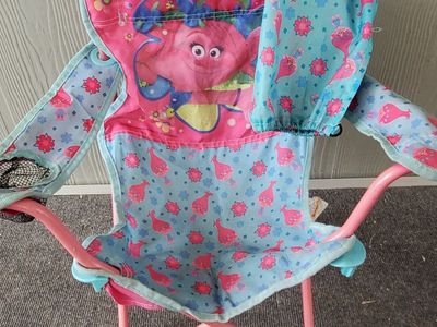 Trolls Poppy TODDLER Folding Camp Chair - Pink & Blue, Portable Outdoor Seating