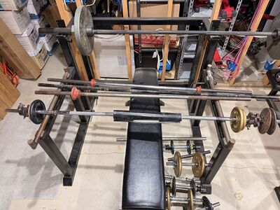 Complete Home Gym Package (LOT ONLY) – Bench w/ Safeties + Cable Station + Bars/Weights – Must Go