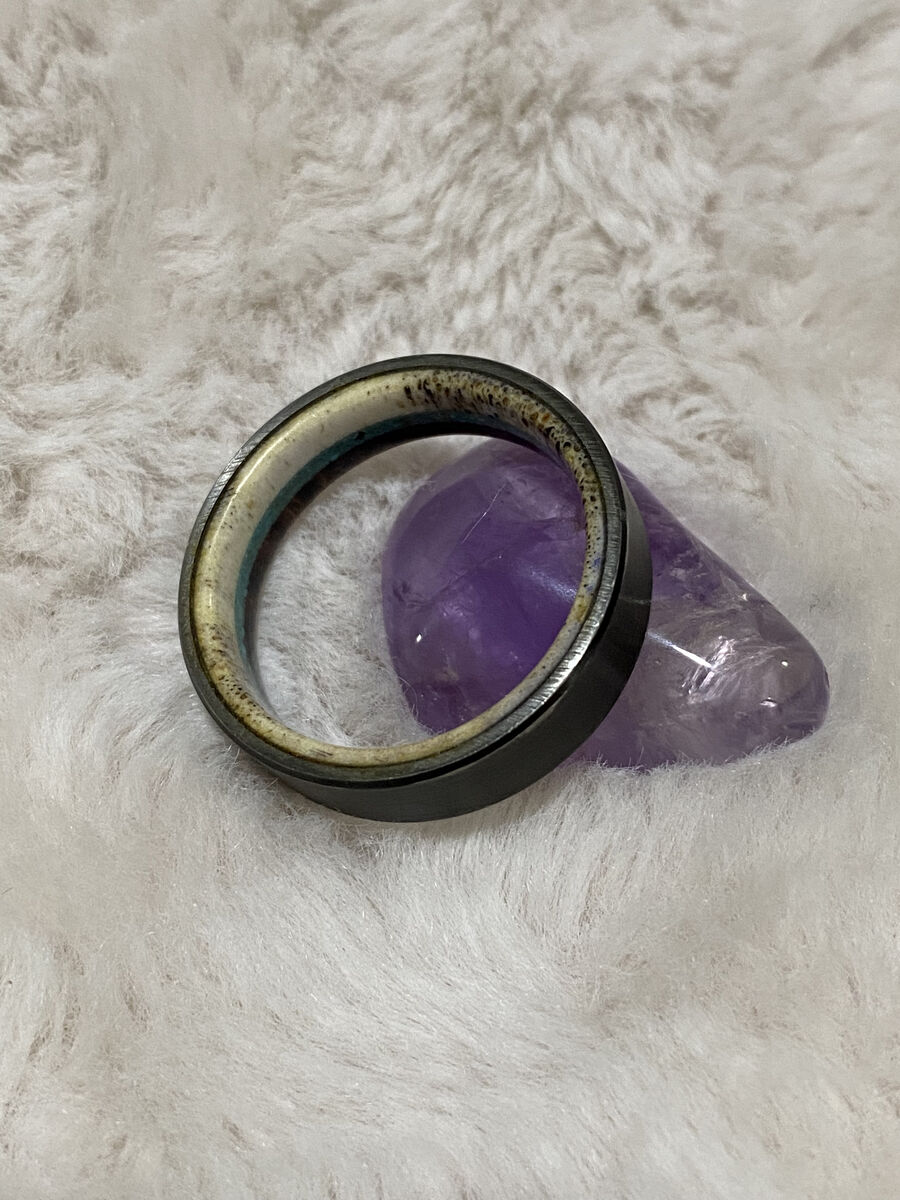 Black Zirconium Wedding Band with Wood, Antler, & Turquoise Sleeve - Size 13.5