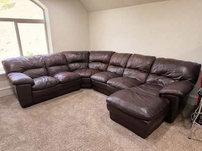 Brown leather sectional