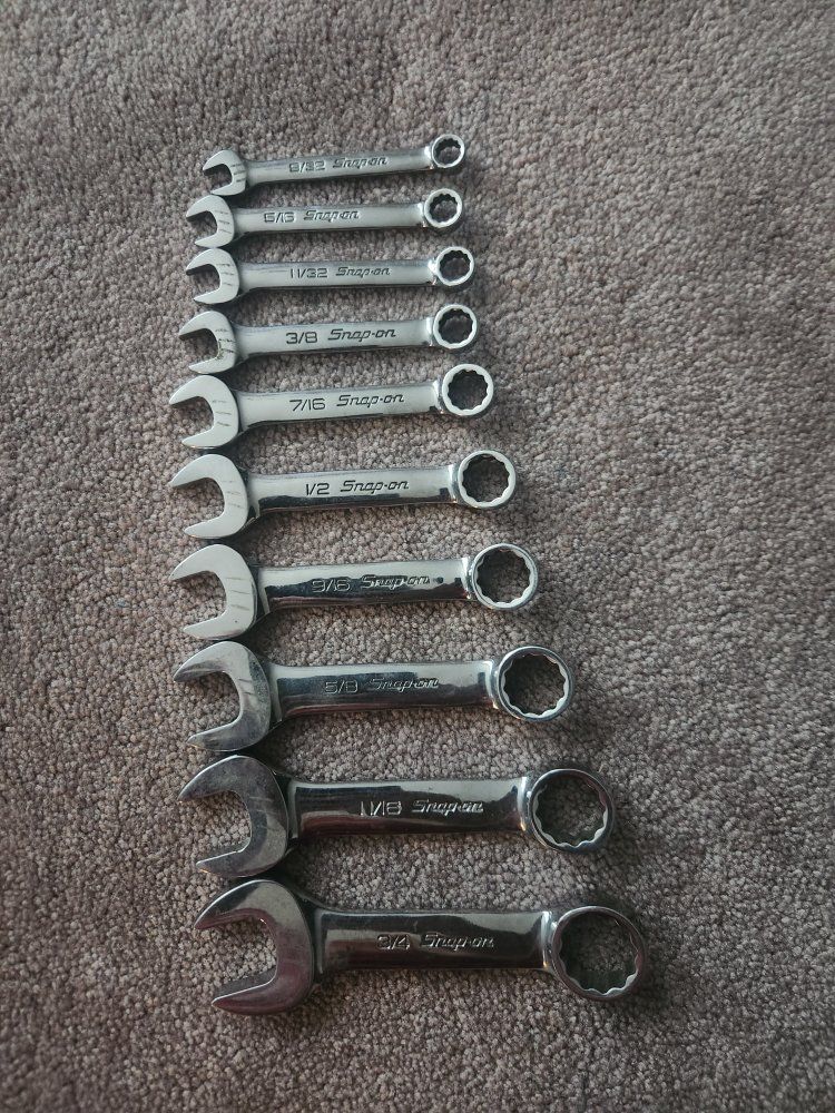 Snap-on Combination Stubby Wrench Set 9/32 - 3/4 inch, 10 Pieces, SAE Standard