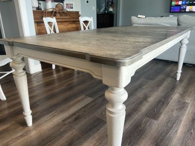 Two-Tone Farmhouse Wooden Dining Table with Extension Leaf