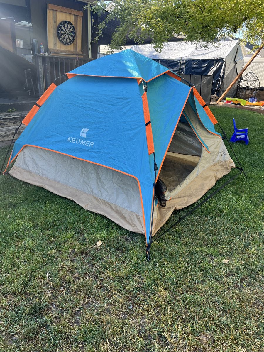 Keumer Pop-Up Camping Tent Blue/Tan - 2-3 Person Dome Tent, Easy Setup