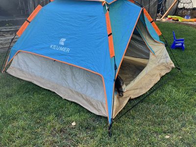 Keumer Pop-Up Camping Tent Blue/Tan - 2-3 Person Dome Tent, Easy Setup