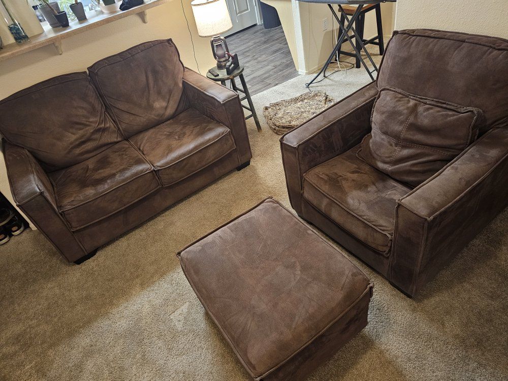 Love Seat and Chair with Ottoman