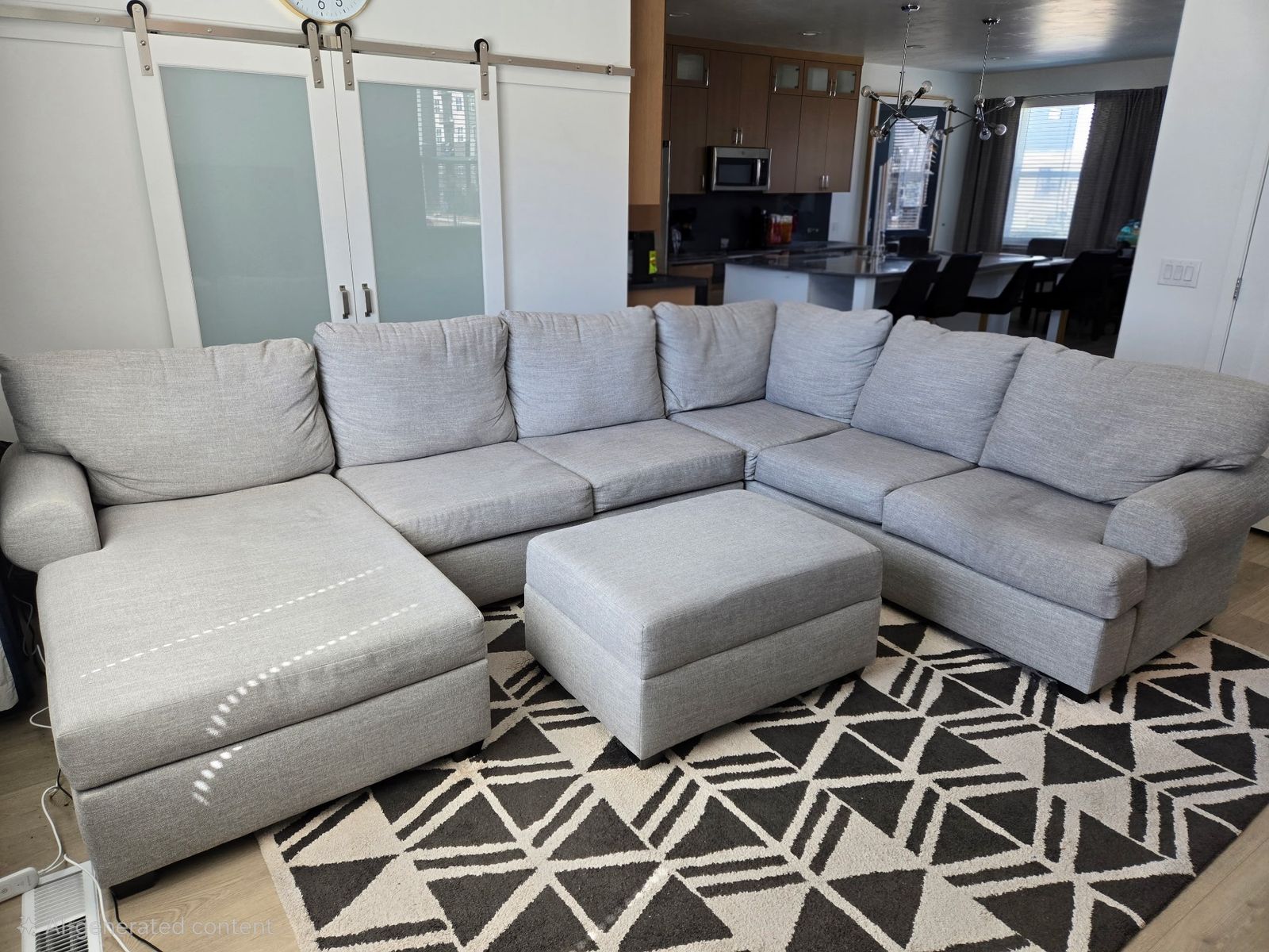 Light Gray Sectional Sofa w Chaise & Ottoman in Like New Condition!