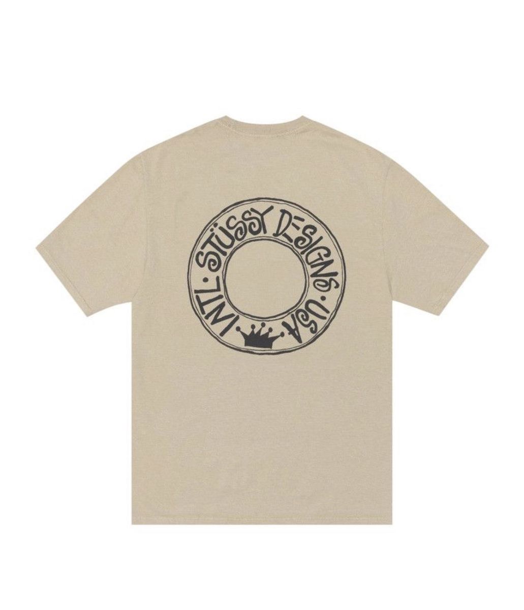 Stussy Designs USA I.T.L. Short Sleeve T-Shirt Khaki Men's Size XL with Back Graphic Print