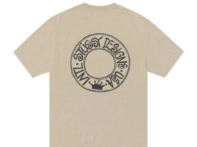 Stussy Designs USA I.T.L. Short Sleeve T-Shirt Khaki Men's Size XL with Back Graphic Print