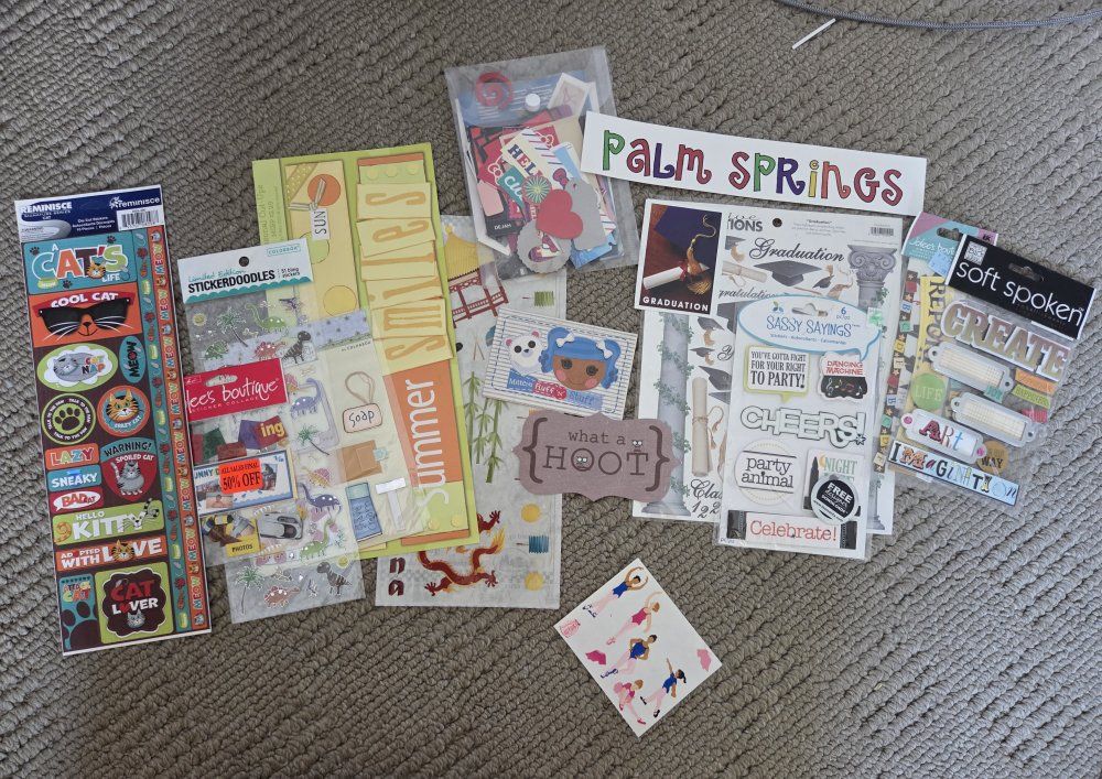 Lot of Scrapbooking Supplies - Stickers, Cutouts, Embellishments - Cats, Graduation, Dinosaurs