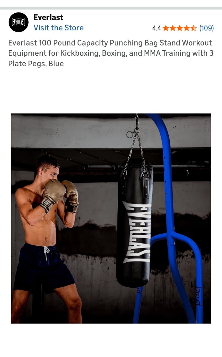 Everlast brand boxing bag and free standing stand