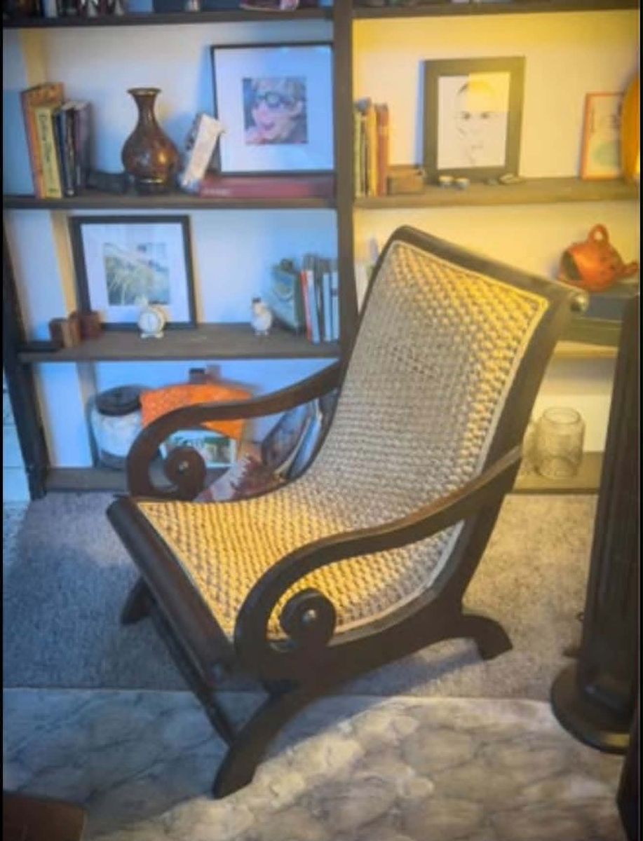 Vintage Plantation Chair Cane Seat Woven Solid Wood