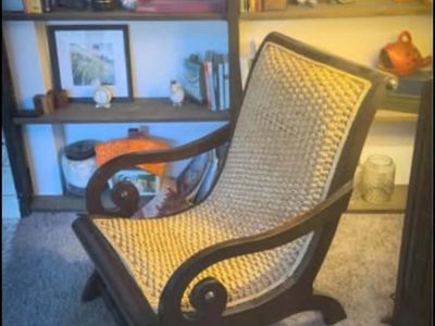 Vintage Plantation Chair Cane Seat Woven Solid Wood