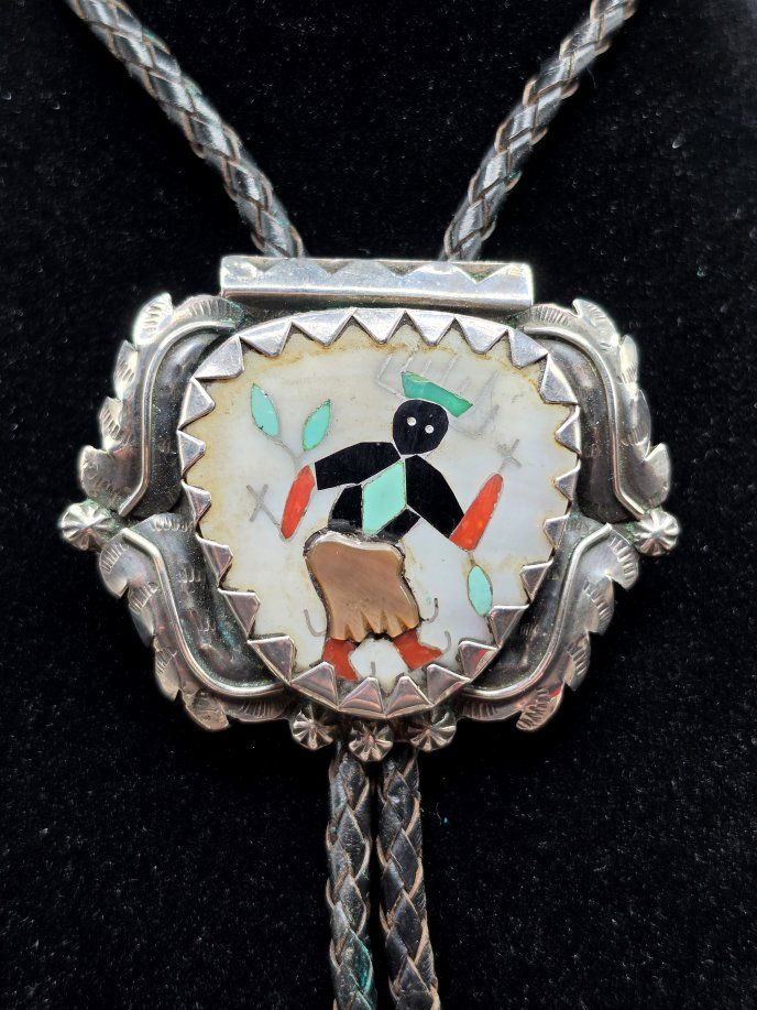 Native American Sterling Bolo Tie Of Apache Gaan
