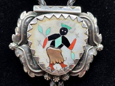 Native American Sterling Bolo Tie Of Apache Gaan