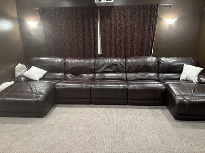 Brown Leather Reclining Sectional