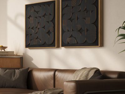 New Framed Black Wood Wall Art for Living Room, Set of 2 Large Textured Geometric Abstract Artwork