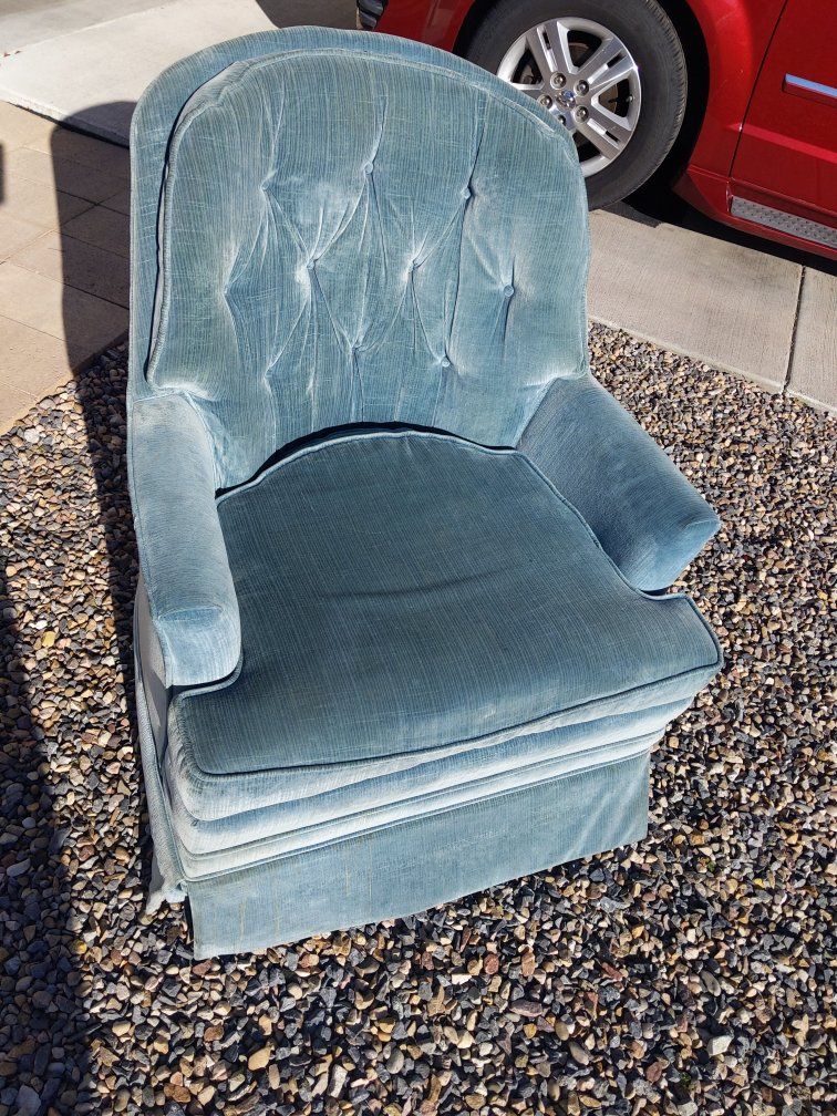 Vintage Blue Striped Velvet Swivel Rocker Chair