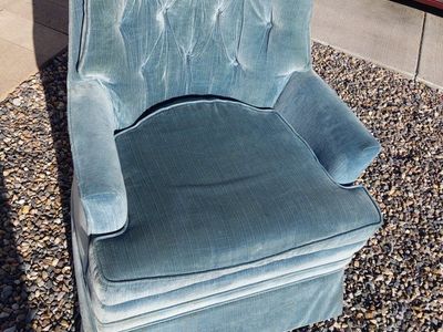 Vintage Blue Striped Velvet Swivel Rocker Chair