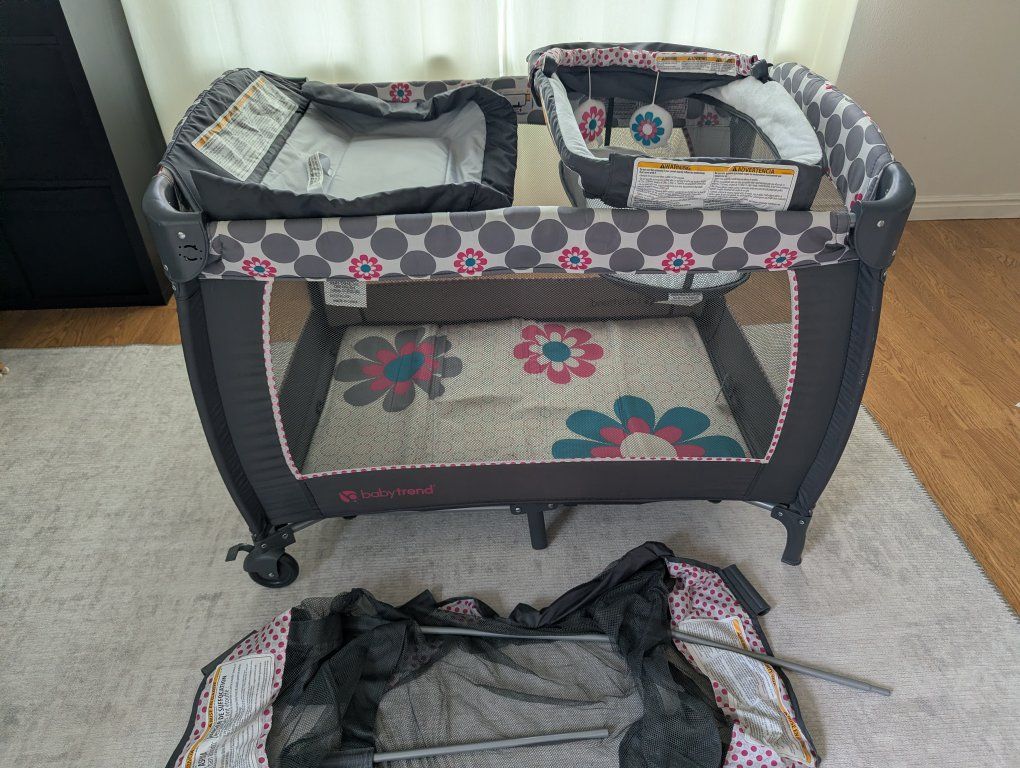 Baby Trend Nursery Center Portable Crib with Bassinet & Changing Station