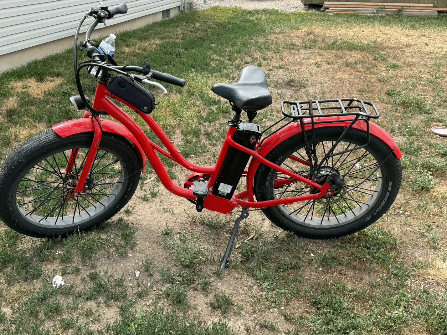 Electric Fat Tire Cruiser Bike, Red, with Rear Rack & Removable Battery.  Upgraded seat and handlebars.
