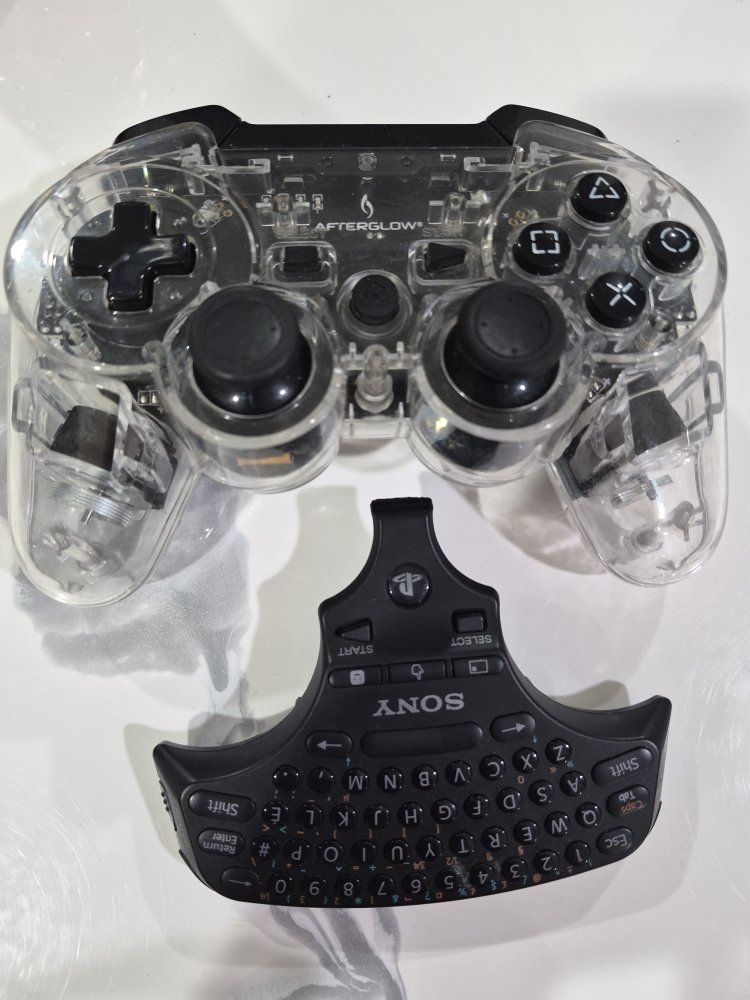Afterglow Transparent Gaming Controller & Sony PlayStation Chatpad Keyboard for PS4/PS3