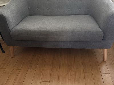Mid-Century Modern Gray Tufted Loveseat Sofa with Birch Legs - Pair