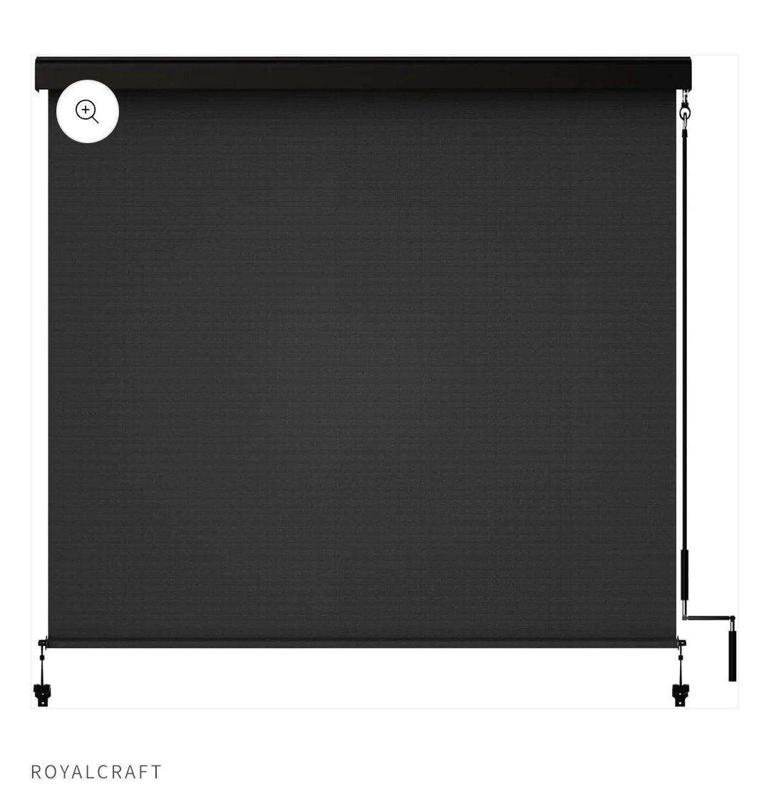 RoyalCraft 8' x 8' Outdoor Roller Shade with Valance – Black, Crank, 95% UV Blockout  #539
