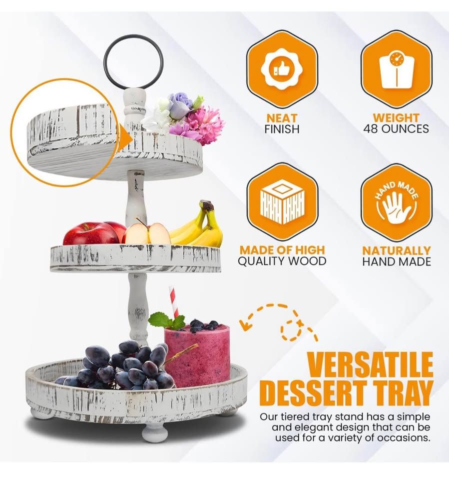 Adjustable 3-Tiered Wood Tray Stand