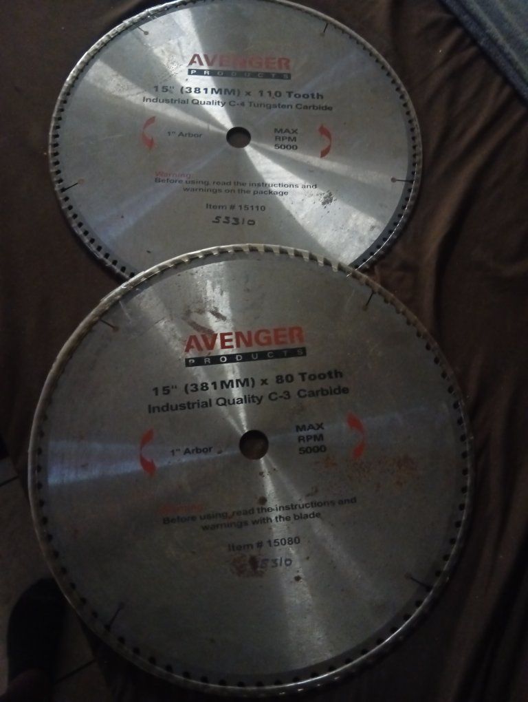 2 New Avenger 15" Carbide 80 &110 tooth Saw Bladed