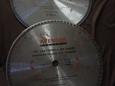 2 New Avenger 15" Carbide 80 &110 tooth Saw Bladed