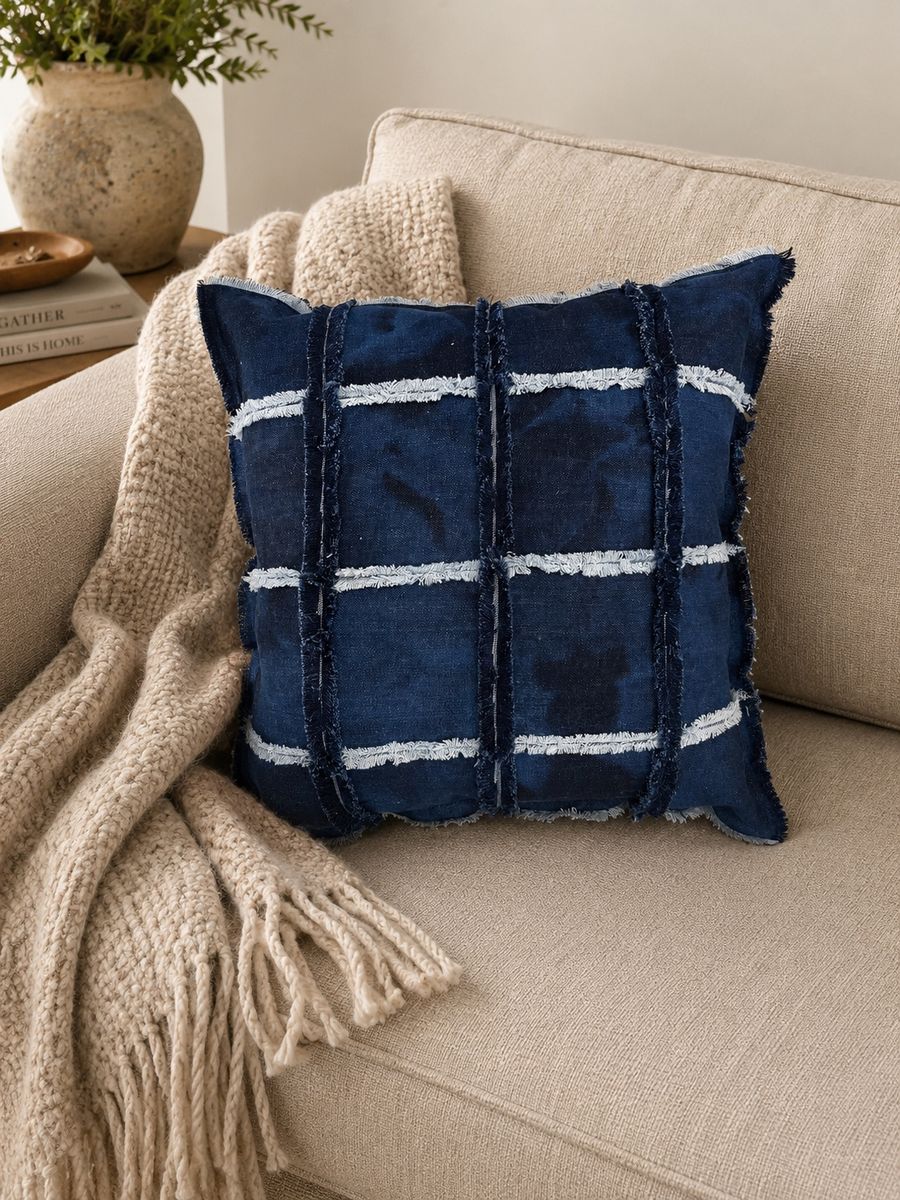 Handmade Up Cycled Throw Pillow with Frayed Edges