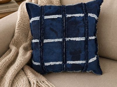 Handmade Up Cycled Throw Pillow with Frayed Edges