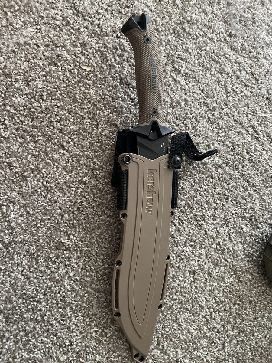 Kershaw Camp 10 Tan Fixed Blade Knife and Sheath