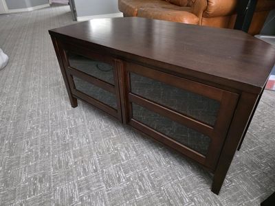 Dark Brown Wood TV Stand / Media Console with Glass Doors - Corner Unit