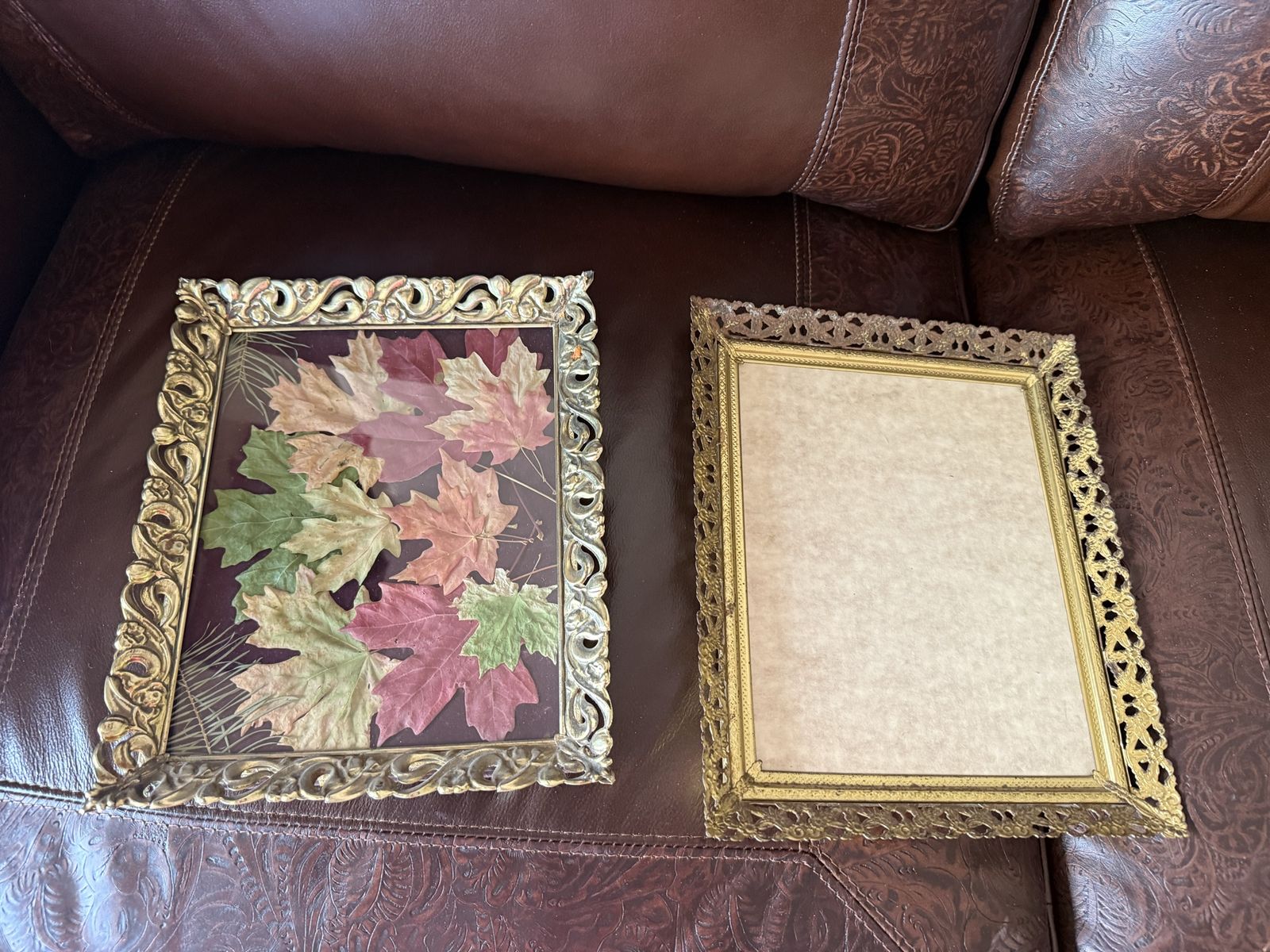 Vintage metal picture frames 8 X 10 opening one had glass other does not. $25/ea