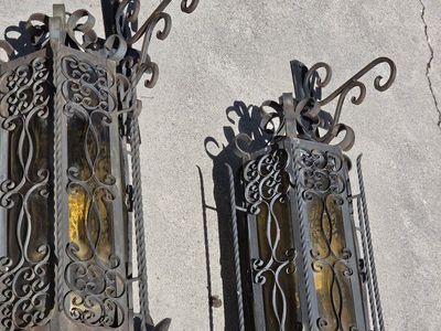Pair of Vintage Spanish Revival / Gothic Wrought Iron Wall Lanterns Lot 2